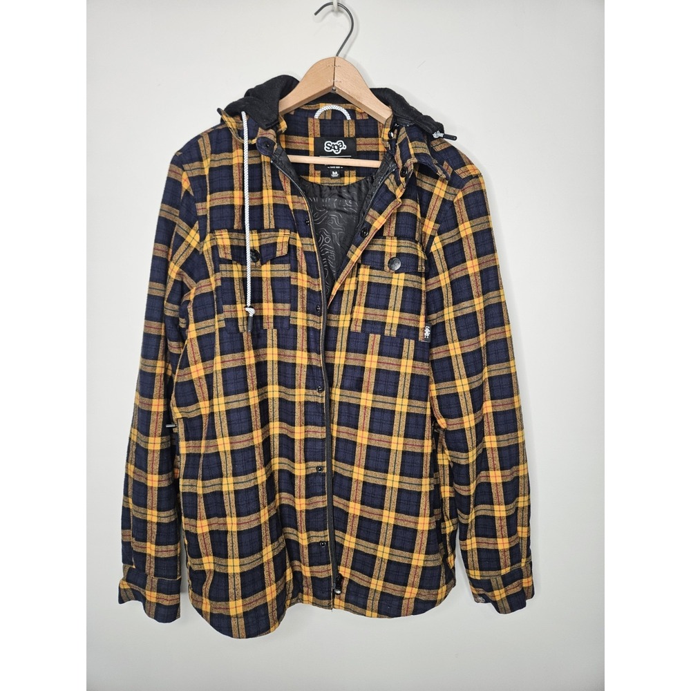 Saga Outerwear Flannel Hooded M Heavy Blue Cotton Outdoor Gorpcore Streetwear